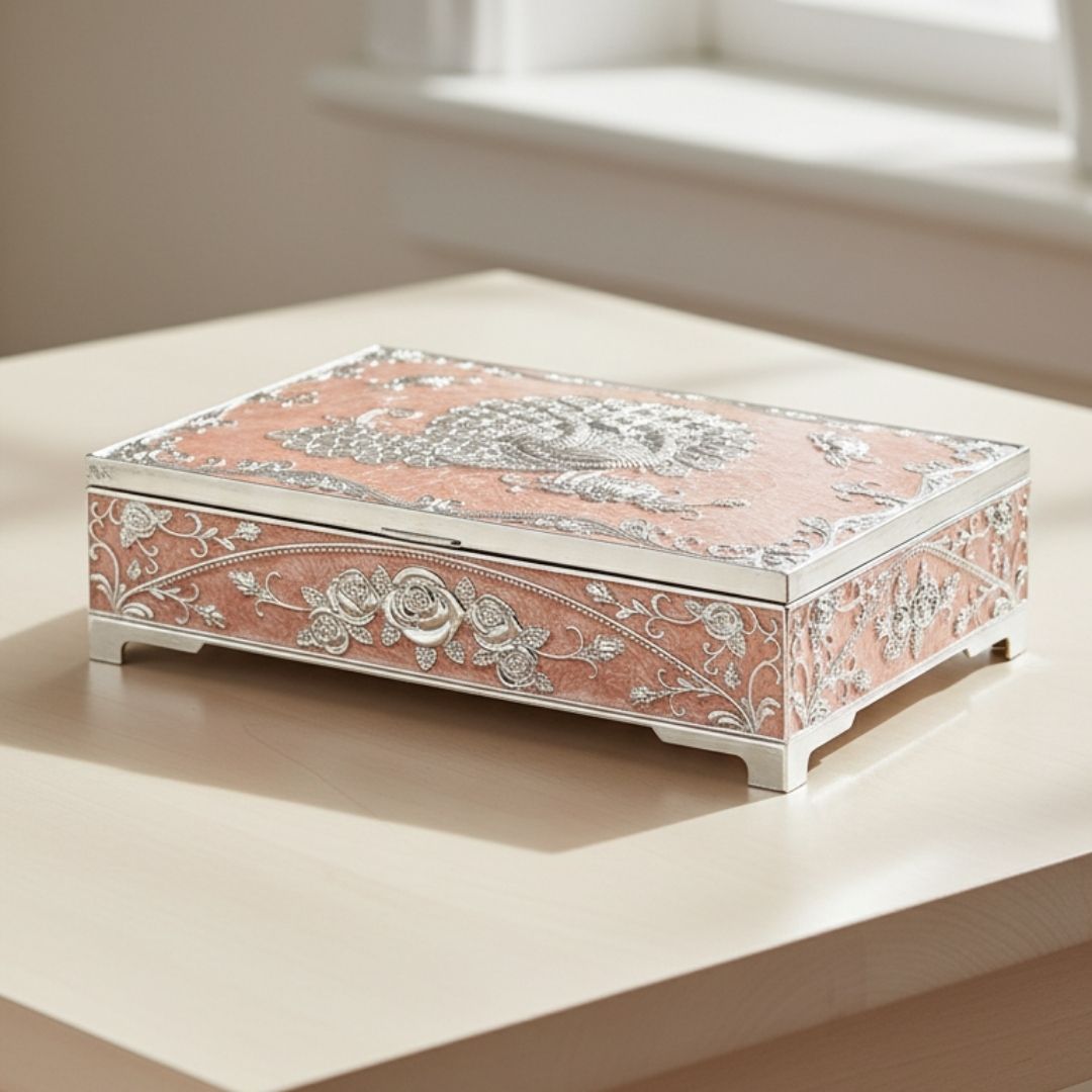 Enamel Peacock Jewellery Box 4 Partition