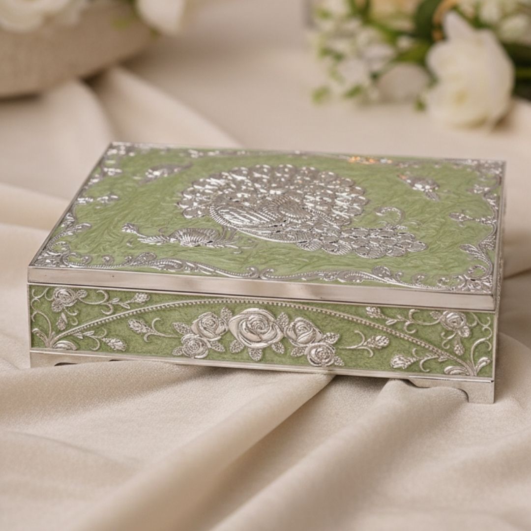 Enamel Peacock Jewellery Box 4 Partition