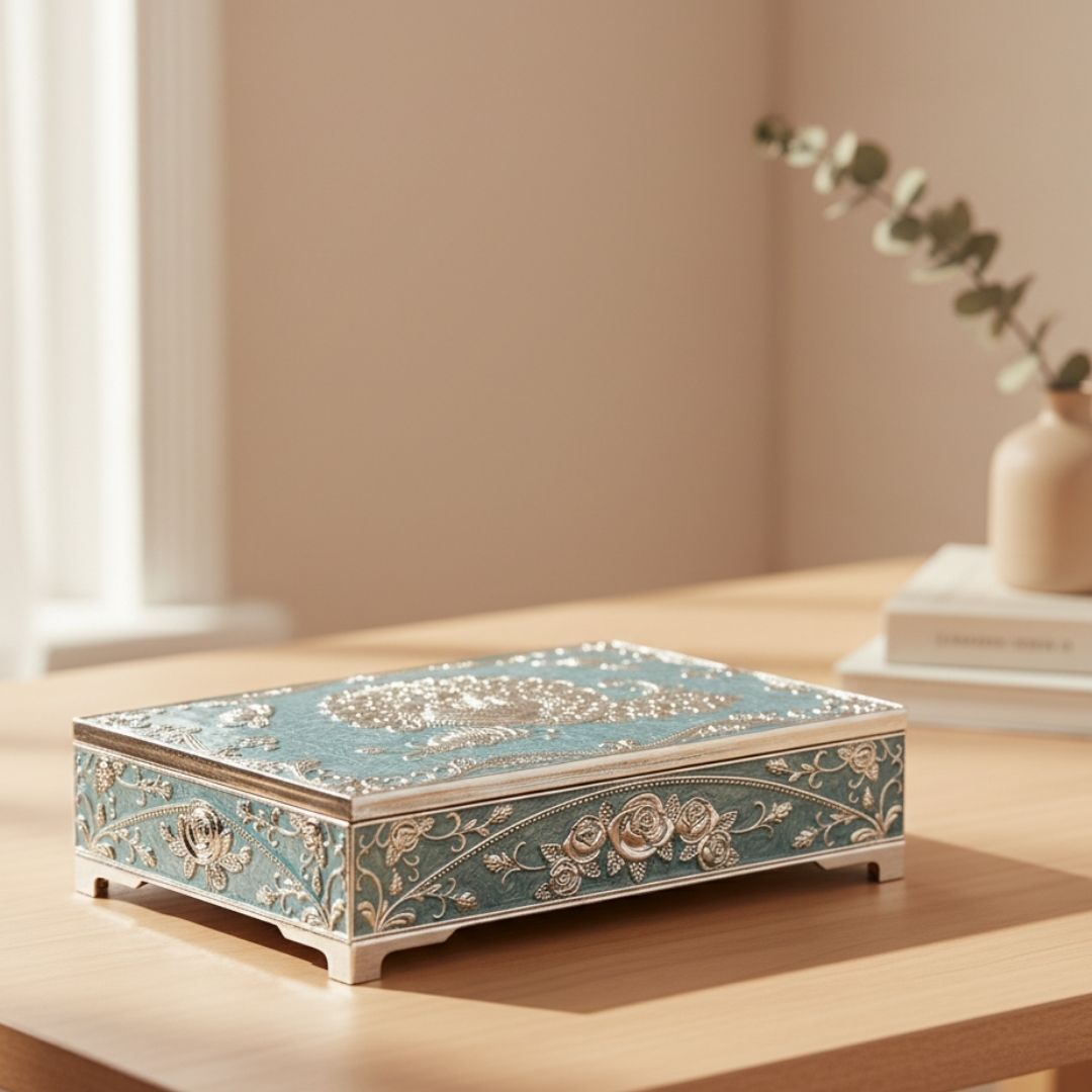 Enamel Peacock Jewellery Box 4 Partition