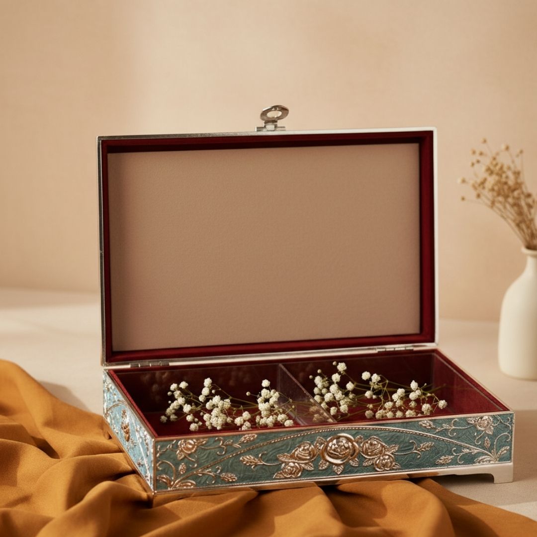 Enamel Peacock Jewellery Box 4 Partition